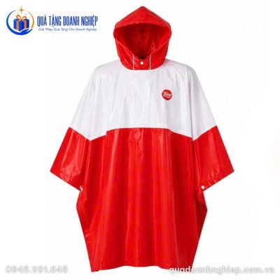 Áo Mưa Cánh Dơi Phối Màu Đỏ Trắng In Logo Quà Tặng Doanh Nghiệp
