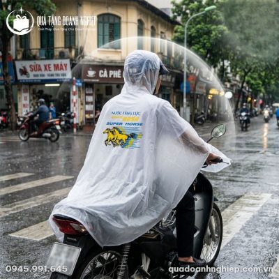 Áo Mưa Cánh Dơi Trắng Đục In Logo Quà Tặng Doanh Nghiệp