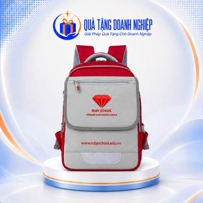 Balo vải 30x40x12cm màu xám đỏ in logo quà tặng BLQT-04