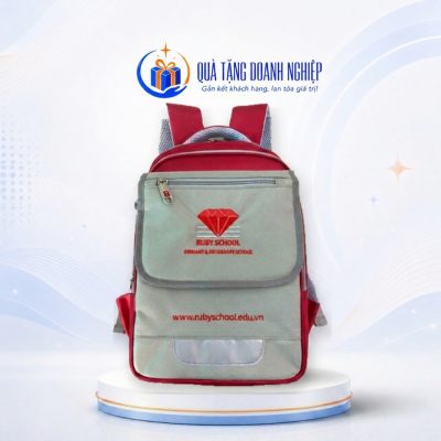 Balo vải 30x40x12cm màu xám đỏ in logo quà tặng BLQT-04 - Ảnh đại diện