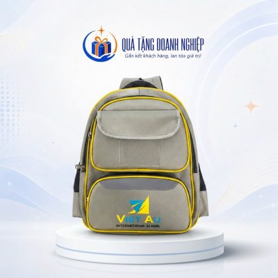 Balo vải 30x40x12cm màu xám vàng in logo quà tặng BLQT-05 - Ảnh đại diện