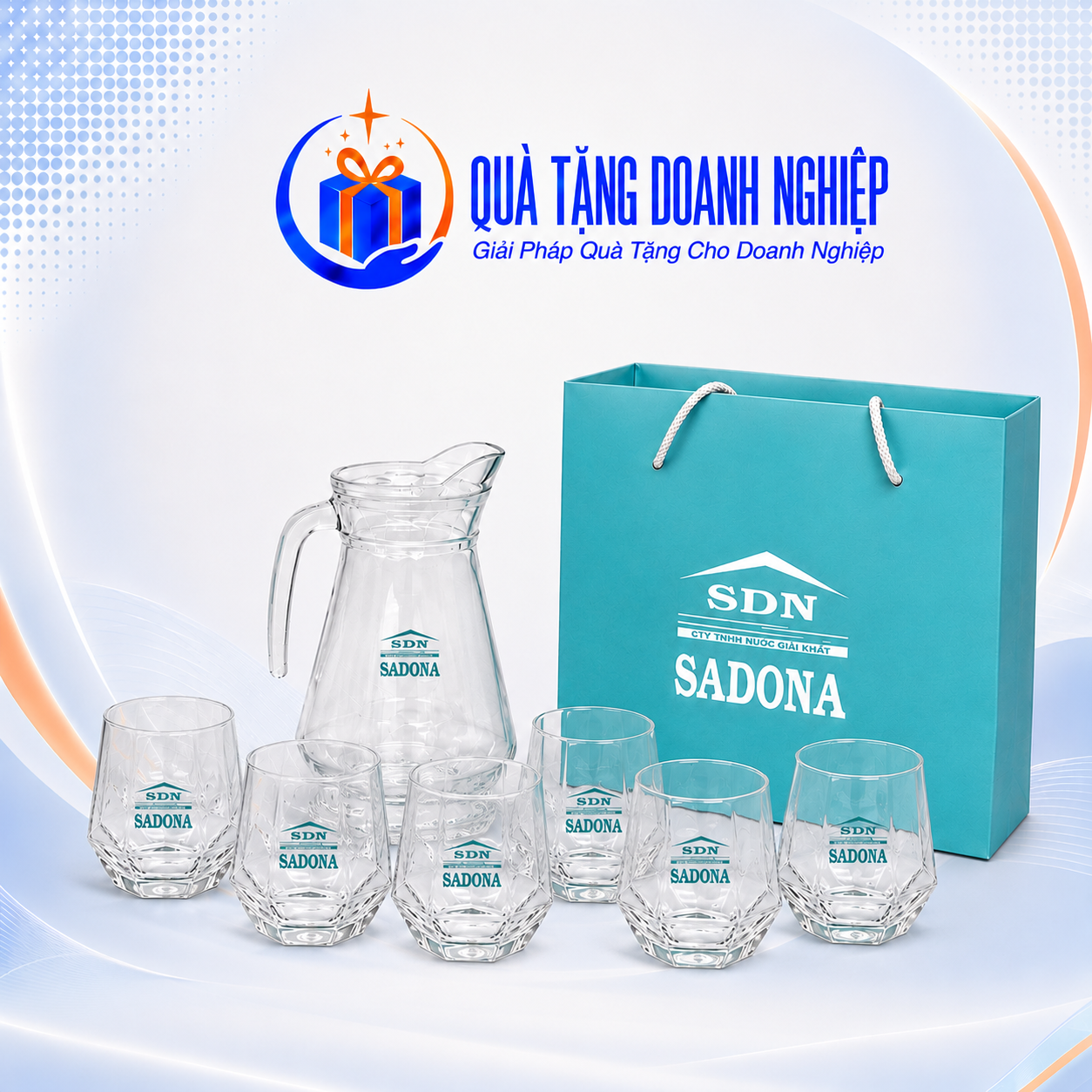 Bộ Bình Ly Thủy Tinh Kim Cương Quà Tặng Doanh Nghiệp In Logo Sadona Bộ Bình Ly Thủy Tinh Kim Cương Quà Tặng Doanh Nghiệp In Logo Sadona