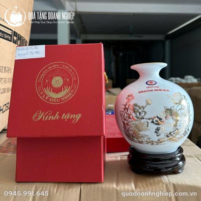 Bình Hút Lộc In Logo Kim Song Ngư Cát Tường Quà Tặng Doanh Nghiệp
