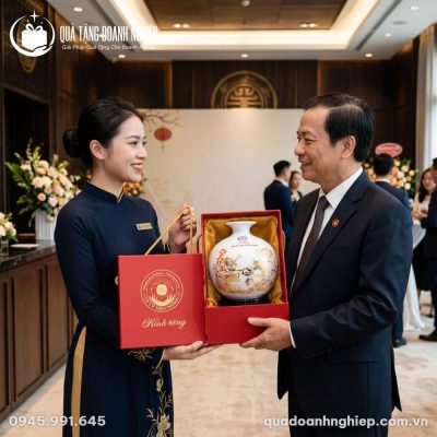 Bình Hút Lộc In Logo Kim Song Ngư Cát Tường Quà Tặng Doanh Nghiệp
