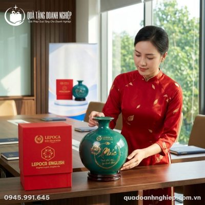 Bình Hút Lộc Men Ngọc Lục Bảo In Logo Quà Tặng Doanh Nghiệp