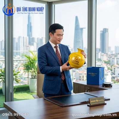 Bình Hút Lộc Men Vàng Thuận Buồm Xuôi Gió In Logo Quà Tặng Doanh Nghiệp