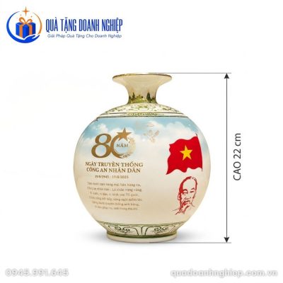 Bình Hút Lộc Sứ Men Kem Vẽ Vàng In Logo Kỷ Niệm 80 Năm Quà Tặng Doanh Nghiệp