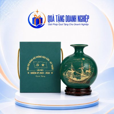 Bình Hút Lộc Sứ Men Lục Bảo Thuận Buồm Xuôi Gió In logo Quà Tặng Doanh Nghiệp