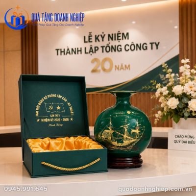 Bình Hút Lộc Sứ Men Lục Bảo Thuận Buồm Xuôi Gió In logo Quà Tặng Doanh Nghiệp