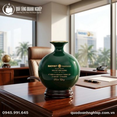 Bình Hút Tài Lộc Gốm Sứ Xanh Lục Bảo Quà Tặng Doanh Nghiệp In Logo