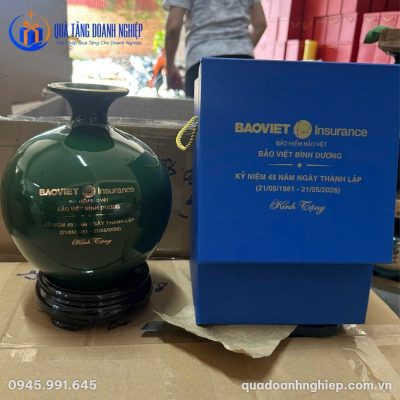 Bình Hút Tài Lộc Gốm Sứ Xanh Lục Bảo Quà Tặng Doanh Nghiệp In Logo