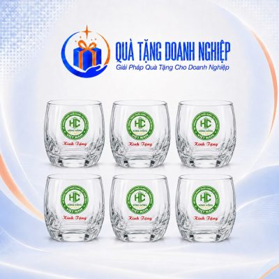 Bộ 6 Cốc Thủy Tinh Lùn Vát Kim Cương Quà Tặng Doanh Nghiệp In Logo