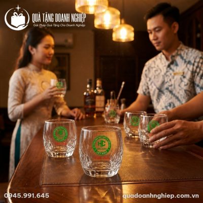 Bộ 6 Cốc Thủy Tinh Lùn Vát Kim Cương Quà Tặng Doanh Nghiệp In Logo