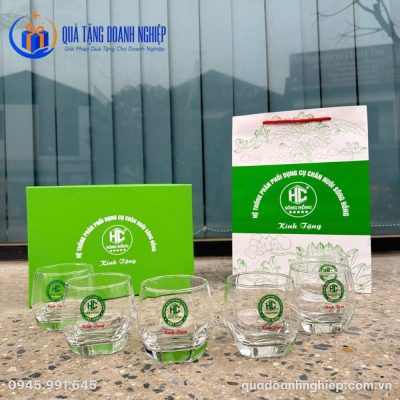 Bộ 6 Cốc Thủy Tinh Lùn Vát Kim Cương Quà Tặng Doanh Nghiệp In Logo