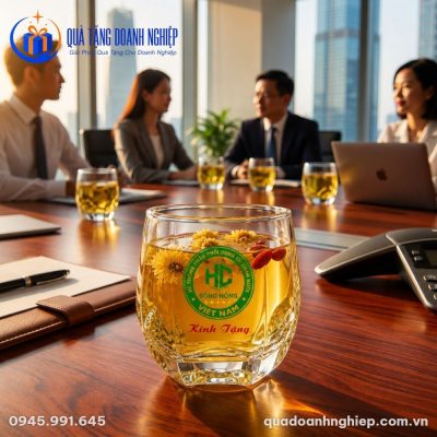 Bộ 6 Cốc Thủy Tinh Lùn Vát Kim Cương Quà Tặng Doanh Nghiệp In Logo