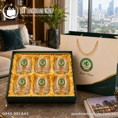Bộ 6 Cốc Thủy Tinh Lùn Vát Kim Cương Quà Tặng Doanh Nghiệp In Logo