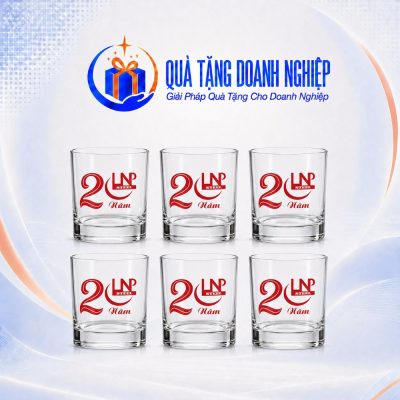 Bộ 6 Ly Thủy Tinh Dáng Lùn Quà Tặng Doanh Nghiệp In Logo Kỷ Niệm 20 Năm Thành Lập