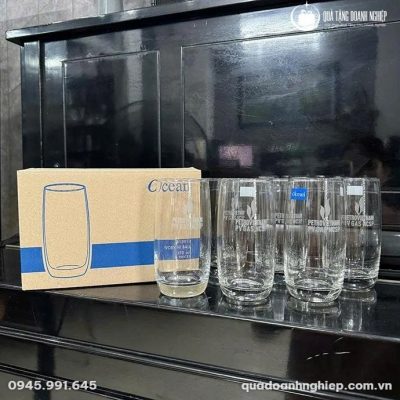 Bộ 6 Ly Thủy Tinh Dáng Trụ Cao In Logo Quà Tặng Doanh Nghiệp