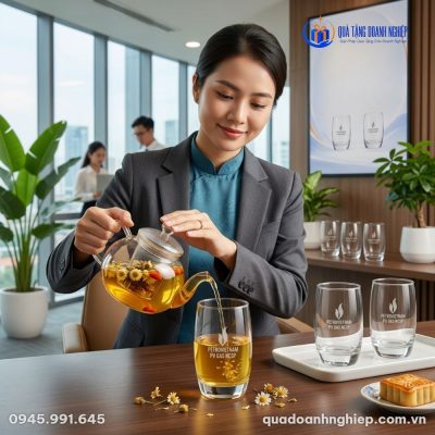 Bộ 6 Ly Thủy Tinh Dáng Trụ Cao In Logo Quà Tặng Doanh Nghiệp