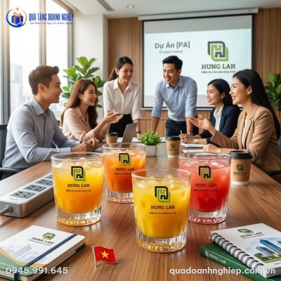 Bộ 6 Ly Thủy Tinh Lùn Khía Đáy Quà Tặng Doanh Nghiệp In Logo
