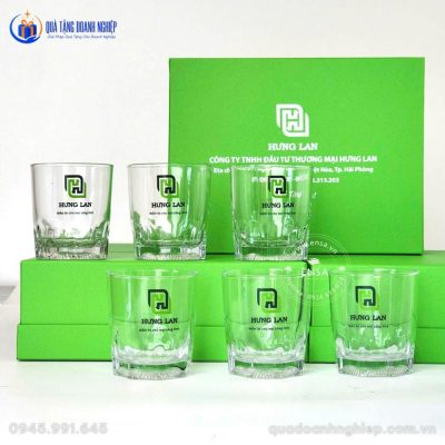 Bộ 6 Ly Thủy Tinh Lùn Khía Đáy Quà Tặng Doanh Nghiệp In Logo