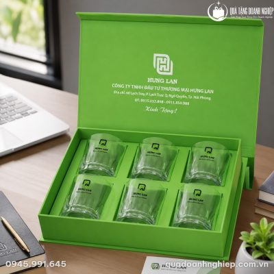 Bộ 6 Ly Thủy Tinh Lùn Khía Đáy Quà Tặng Doanh Nghiệp In Logo