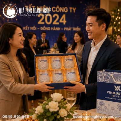 Bộ 6 Ly Thủy Tinh Vân Kim Cương Quà Tặng Doanh Nghiệp In Logo