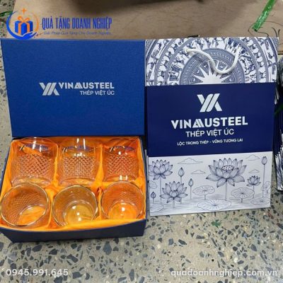 Bộ 6 Ly Thủy Tinh Vân Kim Cương Quà Tặng Doanh Nghiệp In Logo