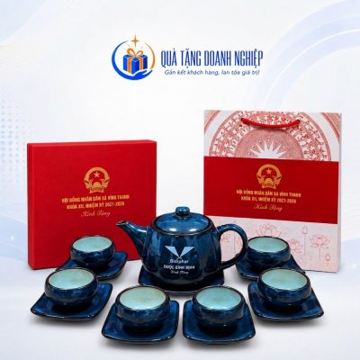 Bộ ấm chén men hỏa biến xanh in logo quà tặng ACQT-09 - Ảnh đại diện