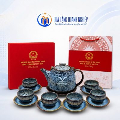 Bộ ấm chén men hỏa biến xanh in logo quà tặng ACQT-15 - Ảnh đại diện
