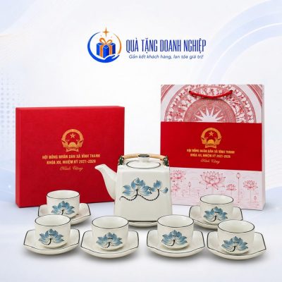 Bộ ấm chén uống trà dáng vuông vẽ hoa sen in logo quà tặng ACQT-10 - Ảnh đại diện