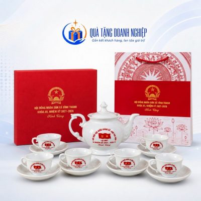 bộ ấm trà dáng đài cát sứ trắng in logo quà tặng ACQT-07 - Ảnh đại diện