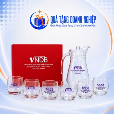 Bộ Bình Cốc Thủy Tinh Quà Tặng Doanh Nghiệp In Logo VNDB