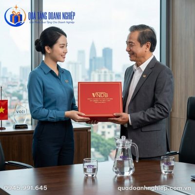 Bộ Bình Cốc Thủy Tinh Quà Tặng Doanh Nghiệp In Logo VNDB