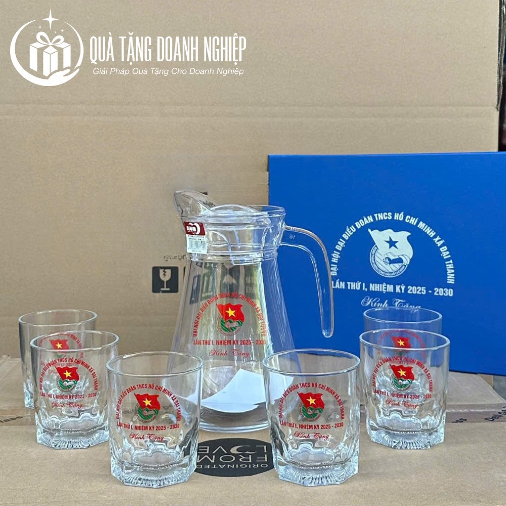Bộ bình ly thủy tinh in logo