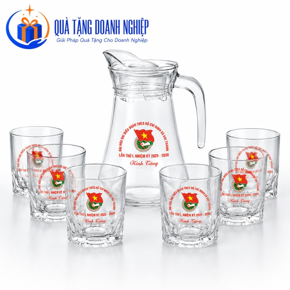 Bộ bình ly thủy tinh in logo
