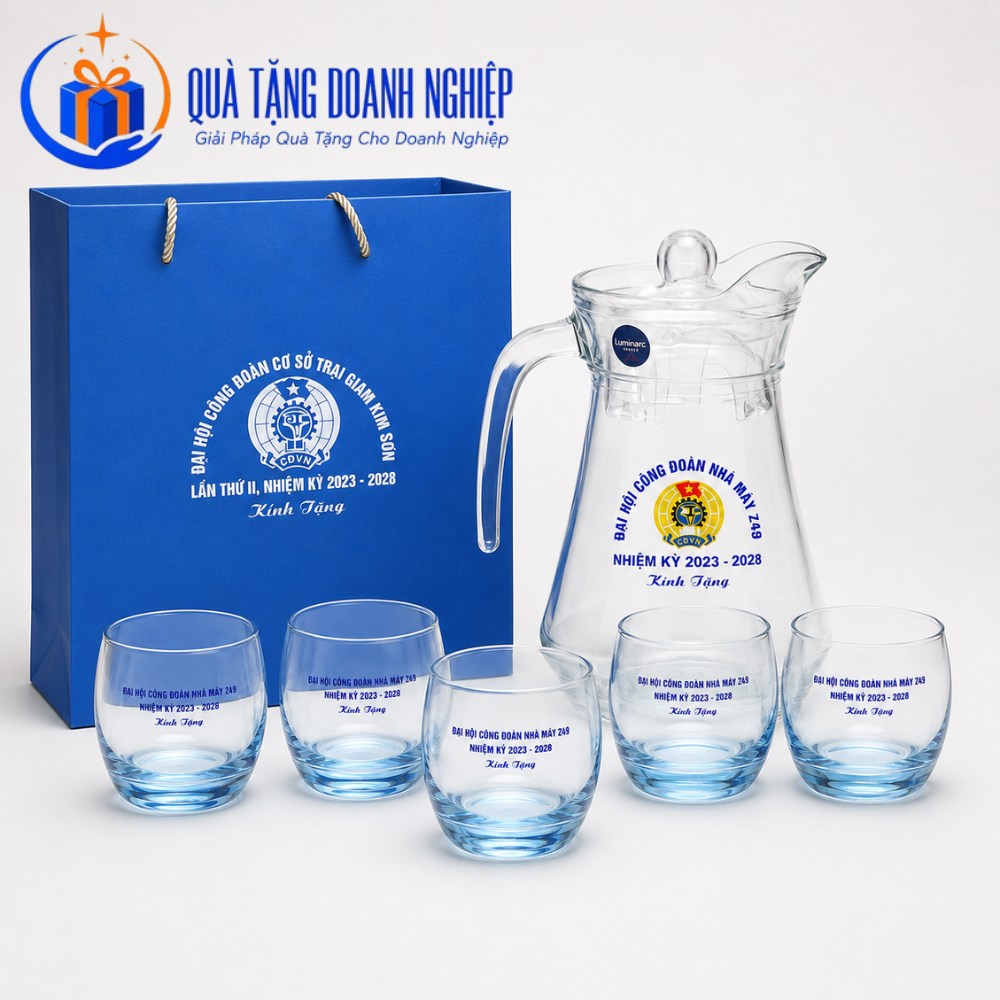Bộ bình ly thủy tinh in logo