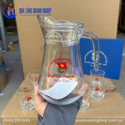 Bộ Bình Nước Và 6 Cốc Thủy Tinh In Logo Đại Hộp Quà Tặng Doanh Nghiệp