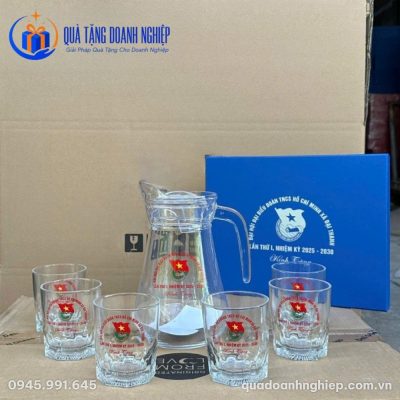 Bộ Bình Nước Và 6 Cốc Thủy Tinh In Logo Đại Hộp Quà Tặng Doanh Nghiệp