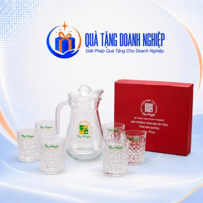 Bộ Bình Nước Và 6 Cốc Thủy Tinh Khía Vân Kim Cương Quà Tặng Doanh Nghiệp In Logo