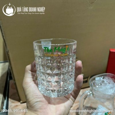 Bộ Bình Nước Và 6 Cốc Thủy Tinh Khía Vân Kim Cương Quà Tặng Doanh Nghiệp In Logo
