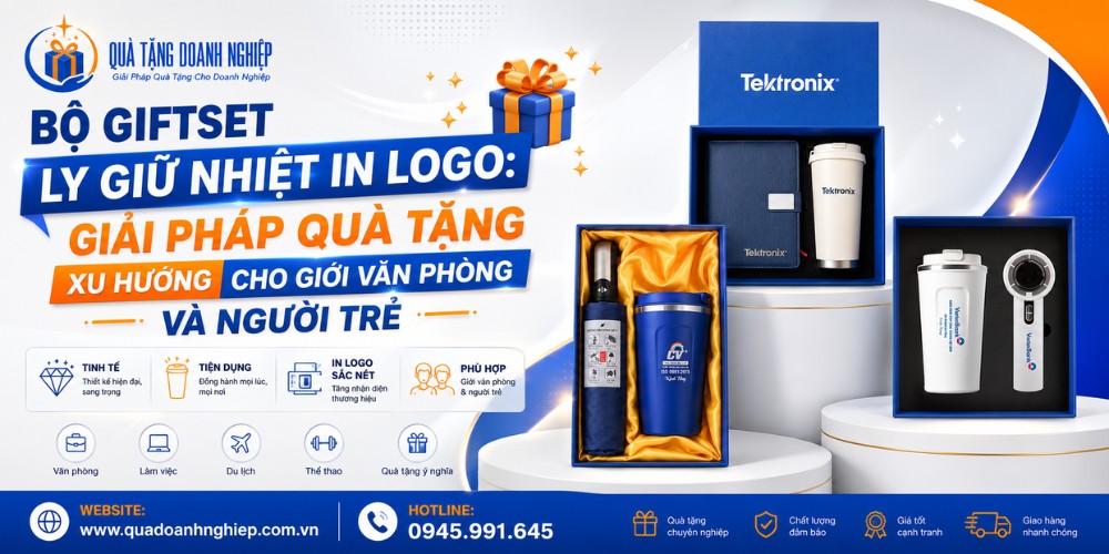 Bộ giftset ly giữ nhiệt quà tặng in logo