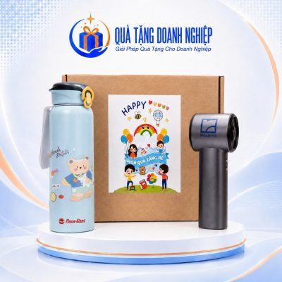 Bộ Giftset Quà Tặng Doanh Nghiệp Bình Giữ Nhiệt & Quạt Mini In Logo