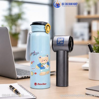 Bộ Giftset Quà Tặng Doanh Nghiệp Bình Giữ Nhiệt & Quạt Mini In Logo