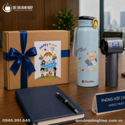 Bộ Giftset Quà Tặng Doanh Nghiệp Bình Giữ Nhiệt & Quạt Mini In Logo