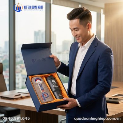 Bộ Giftset Quà Tặng Doanh Nghiệp In Logo Bình Giữ Nhiệt & Khăn Bông