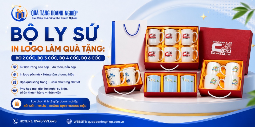 Các cấu hình bộ 2, 3, 4 và 6 cốc sứ in logo