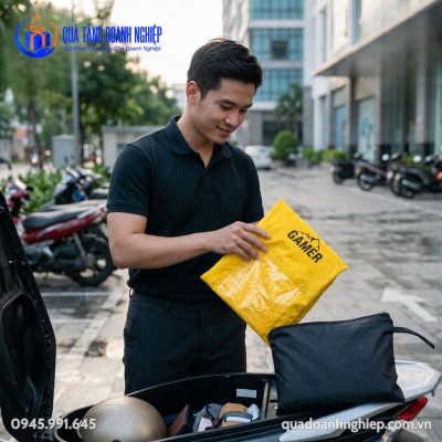 Áo Mưa Cánh Dơi Màu Vàng Quà Tặng Doanh Nghiệp In Logo