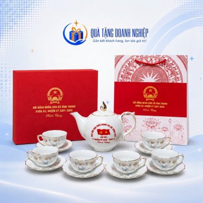 Bộ trà dáng mẫu đơn vẽ hoa sen in logo quà tặng ACQT-20 - Ảnh đại diện