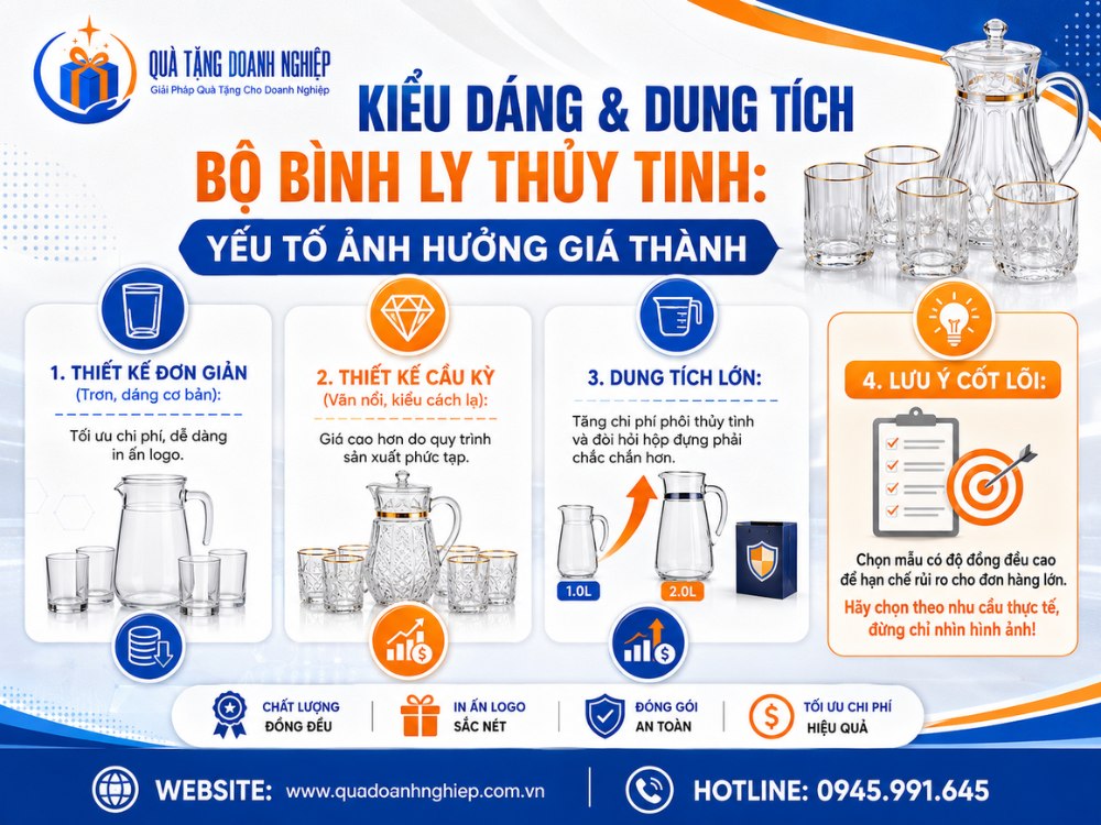 Giá thành phụ thuộc vào kiểu dáng và dung tích bộ bình ly thủy tinh